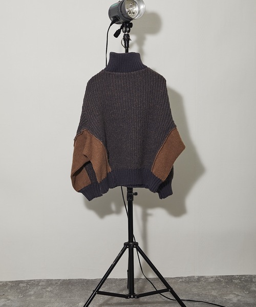 セール】配色切替えMIXハーフジップニット（ニット/セーター