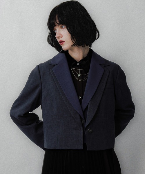 セール】チェックエリレイヤーショートジャケット(HARE