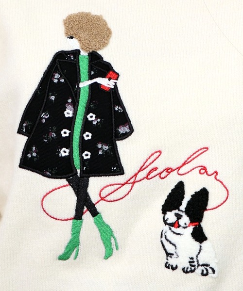 ScoLar(スカラー)の「153638:女の子とワンちゃん刺繍アップリケ ニットプルオーバー(ニット/セーター・レディース・アイボリー/ブルー・M)」の16枚目の写真