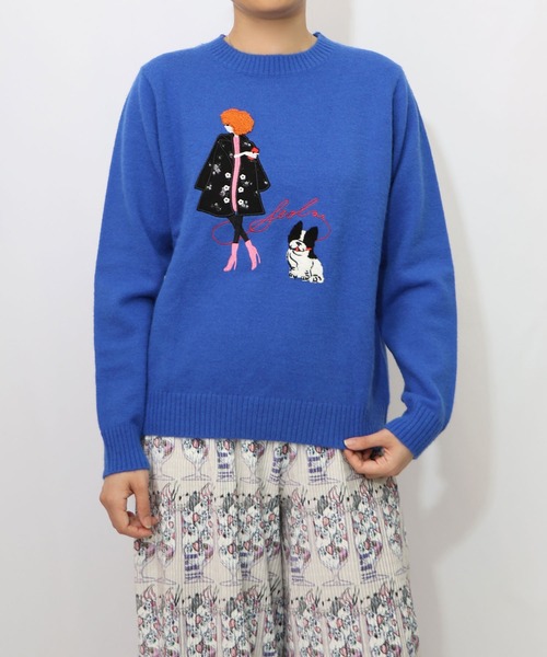 ScoLar(スカラー)の「153638:女の子とワンちゃん刺繍アップリケ ニットプルオーバー(ニット/セーター・レディース・アイボリー/ブルー・M)」の17枚目の写真