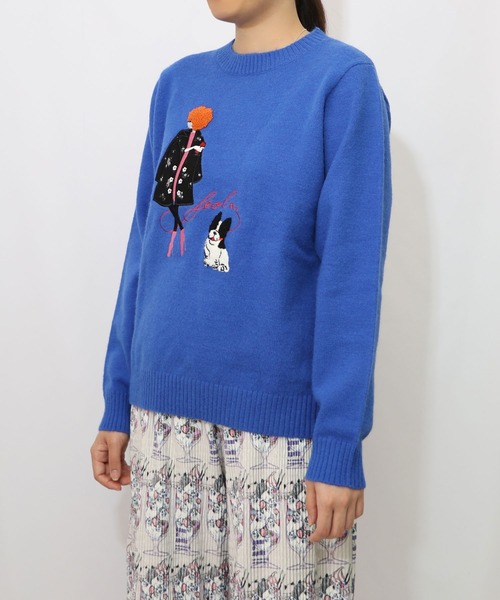 ScoLar(スカラー)の「153638:女の子とワンちゃん刺繍アップリケ ニットプルオーバー(ニット/セーター・レディース・アイボリー/ブルー・M)」の18枚目の写真