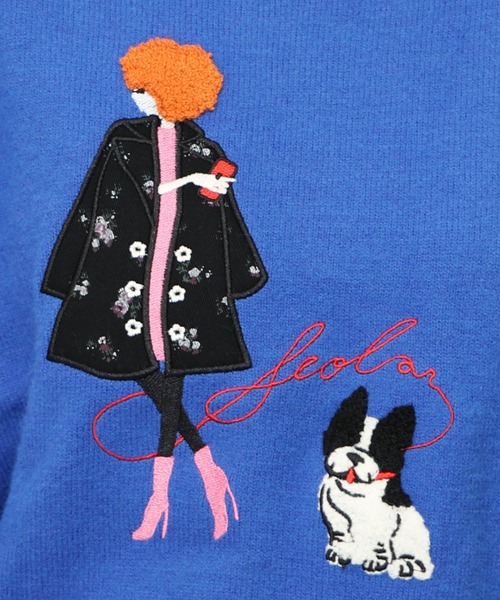 ScoLar(スカラー)の「153638:女の子とワンちゃん刺繍アップリケ ニットプルオーバー(ニット/セーター・レディース・アイボリー/ブルー・M)」の20枚目の写真