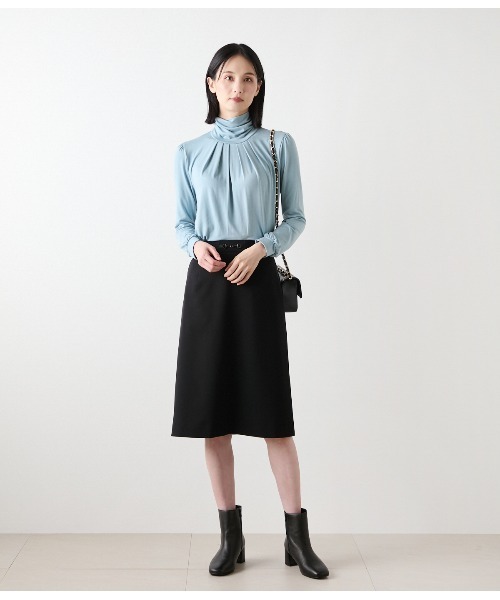 NEWYORKER（ニューヨーカー）の「ギャバライクポリエステル ビット付きスカート（スカート・レディース・キャメル/ブラック・11号/9号）」の8枚目の写真