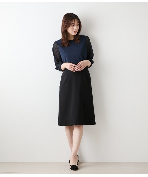 NEWYORKER（ニューヨーカー）の「ギャバライクポリエステル ビット付きスカート（スカート・レディース・キャメル/ブラック・11号/9号）」の9枚目の写真