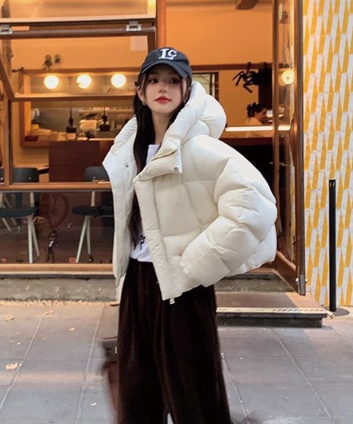 ADDITION STORE（アディションストア）の「【最終入荷】＼首周りまであったか♪／ フード付き パディングショートダウンジャケット / Short hooded padded down jacket (asdown)（ダウンジャケット/コート・レディース・ブラック/オフホワイト/ブラウン/ピンク・SMALL/MEDIUM）」の17枚目の写真