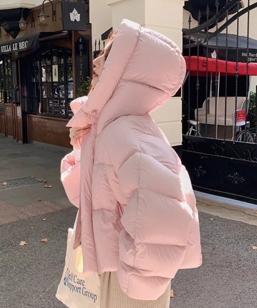 ADDITION STORE（アディションストア）の「【最終入荷】＼首周りまであったか♪／ フード付き パディングショートダウンジャケット / Short hooded padded down jacket (asdown)（ダウンジャケット/コート・レディース・ブラック/オフホワイト/ブラウン/ピンク・SMALL/MEDIUM）」の16枚目の写真