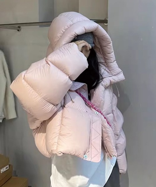 ADDITION STORE（アディションストア）の「【最終入荷】＼首周りまであったか♪／ フード付き パディングショートダウンジャケット / Short hooded padded down jacket (asdown)（ダウンジャケット/コート・レディース・ブラック/オフホワイト/ブラウン/ピンク・SMALL/MEDIUM）」の10枚目の写真