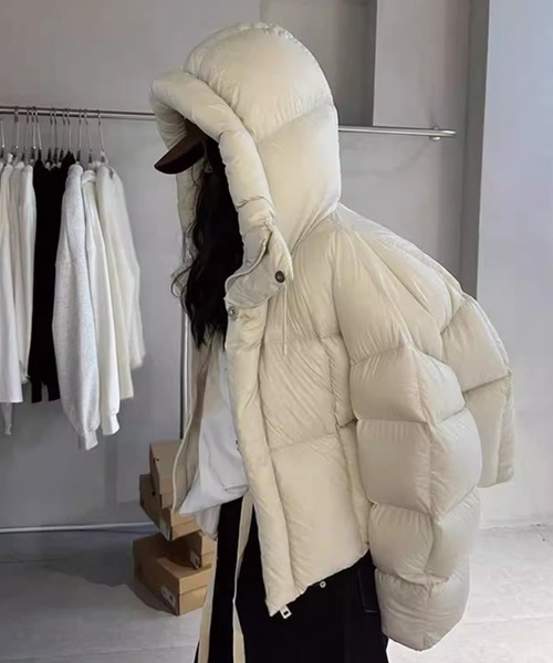 ADDITION STORE（アディションストア）の「【最終入荷】＼首周りまであったか♪／ フード付き パディングショートダウンジャケット / Short hooded padded down jacket (asdown)（ダウンジャケット/コート・レディース・ブラック/オフホワイト/ブラウン/ピンク・SMALL/MEDIUM）」の18枚目の写真