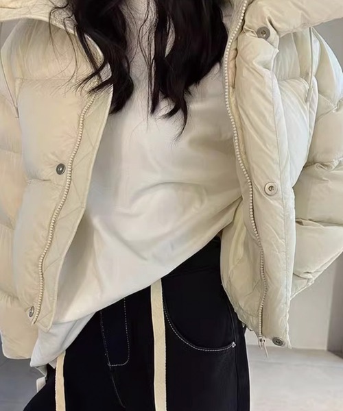 ADDITION STORE（アディションストア）の「【最終入荷】＼首周りまであったか♪／ フード付き パディングショートダウンジャケット / Short hooded padded down jacket (asdown)（ダウンジャケット/コート・レディース・ブラック/オフホワイト/ブラウン/ピンク・SMALL/MEDIUM）」の20枚目の写真