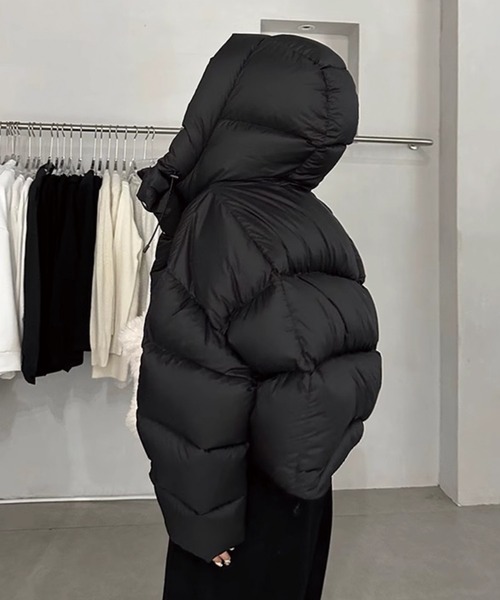 ADDITION STORE（アディションストア）の「【最終入荷】＼首周りまであったか♪／ フード付き パディングショートダウンジャケット / Short hooded padded down jacket (asdown)（ダウンジャケット/コート・レディース・ブラック/オフホワイト/ブラウン/ピンク・SMALL/MEDIUM）」の8枚目の写真