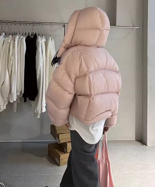 ADDITION STORE（アディションストア）の「【最終入荷】＼首周りまであったか♪／ フード付き パディングショートダウンジャケット / Short hooded padded down jacket (asdown)（ダウンジャケット/コート・レディース・ブラック/オフホワイト/ブラウン/ピンク・SMALL/MEDIUM）」の15枚目の写真