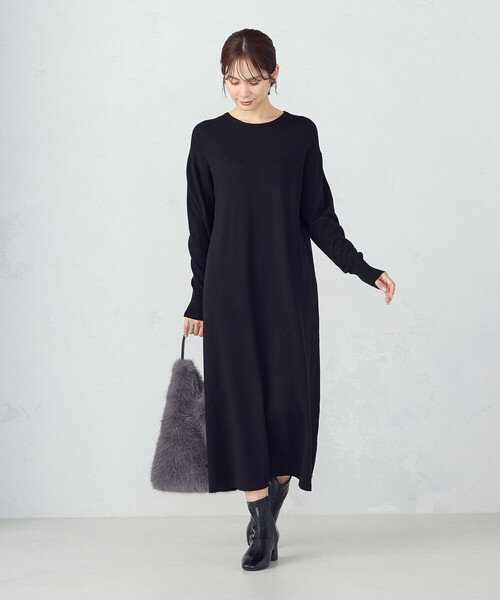 COMME CA ISM（コムサイズム）の「【ウォッシャブル】セットアイテム　ループベスト付きレイヤードワンピース（ワンピース・レディース・ブラック/ベージュ・FREE）」の11枚目の写真