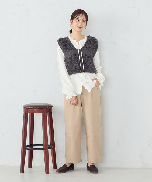 COMME CA ISM（コムサイズム）の「【ウォッシャブル】セットアイテム　ループベスト付きレイヤードワンピース（ワンピース・レディース・ブラック/ベージュ・FREE）」の10枚目の写真