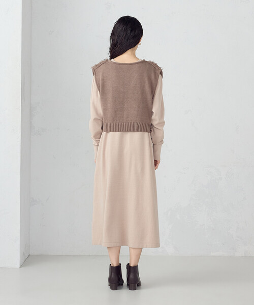 コムサイズム（COMME CA ISM）/【ウォッシャブル】セットアイテム　ループベスト付きレイヤードワンピース ウォッシャブル】セットアイテム ループベスト付きレイヤード