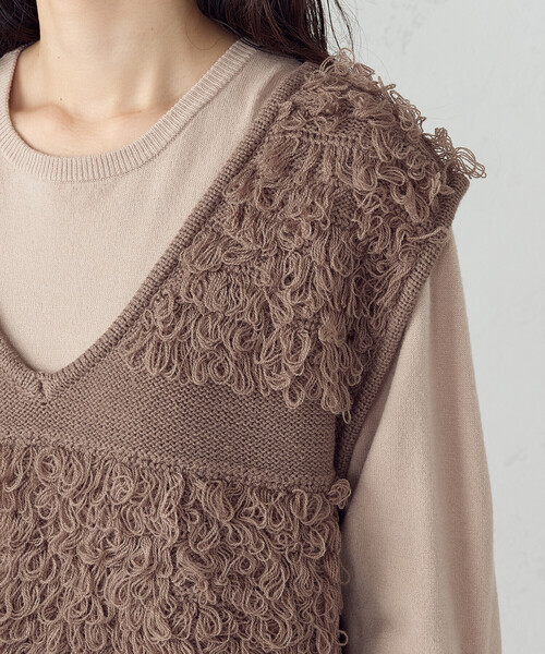 COMME CA ISM（コムサイズム）の「【ウォッシャブル】セットアイテム　ループベスト付きレイヤードワンピース（ワンピース・レディース・ブラック/ベージュ・FREE）」の19枚目の写真