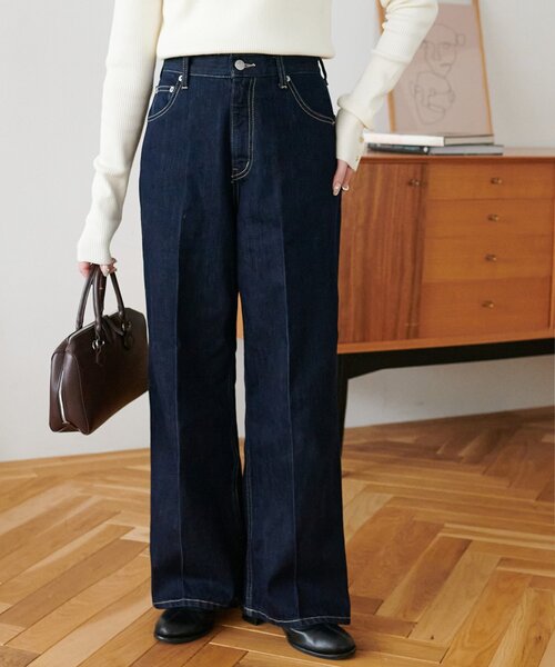 センタープレスストレートデニムパンツ（デニムパンツ
