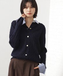 【着るだけでコーデ完成】シャツレイヤード風 ケーブルニット
