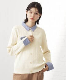 【着るだけでコーデ完成】シャツレイヤード風 ケーブルニット