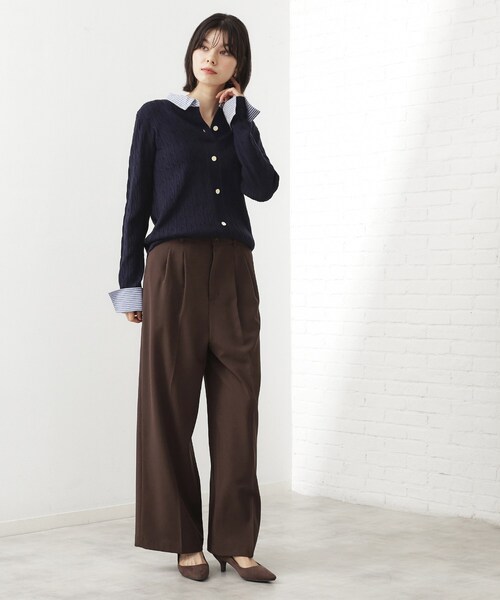 THE SHOP TK （ザ ショップ ティーケー ）の「【着るだけでコーデ完成】シャツレイヤード風 ケーブルニット（ニット/セーター・レディース・ネイビー/アイボリー/グレー・13/12）」の6枚目の写真