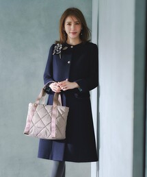 美品✨️アパルトモン　リジェール　ノーカラーコート　ロング丈　ベルト付　ネイビー 美品✨️アパルトモン リジェール ノーカラーコート ロング丈 ベルト付