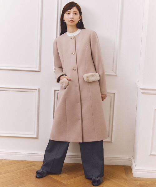 TOCCA(トッカ)の「FUR BOX ウールコート(ノーカラーコート・レディース・ネイビー系/ブラウン系・0/2/4/6)」の4枚目の写真