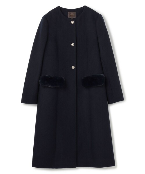 TOCCA(トッカ)の「FUR BOX ウールコート(ノーカラーコート・レディース・ネイビー系/ブラウン系・0/2/4/6)」の6枚目の写真
