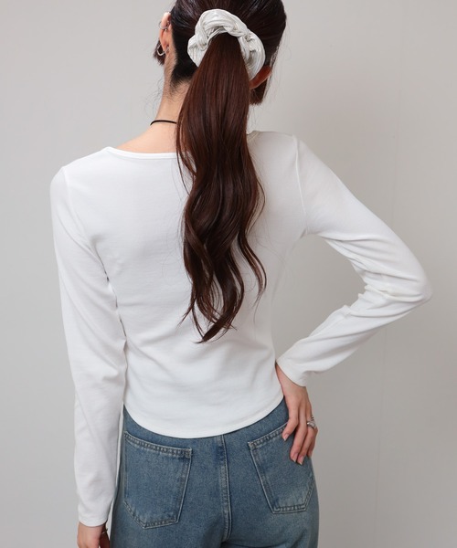 pumpkin port(パンプキンポート)の「プレートポイント スピンドルリボン テレコロンT(Tシャツ/カットソー・レディース・グレー/ブラック/ワインレッド/ブラウン/ホワイト/ベージュ・M)」の11枚目の写真