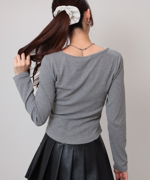 pumpkin port(パンプキンポート)の「プレートポイント スピンドルリボン テレコロンT(Tシャツ/カットソー・レディース・グレー/ブラック/ワインレッド/ブラウン/ホワイト/ベージュ・M)」の21枚目の写真