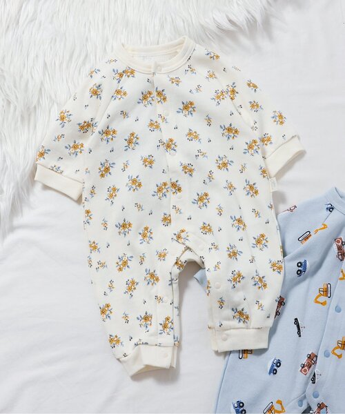 apres les cours（アプレレクール）の「【WEB限定】裏毛4柄カバーオール（ロンパース・キッズ・アイボリー/サックスブルー/ブラウン/レッド・70/80/60）」の2枚目の写真