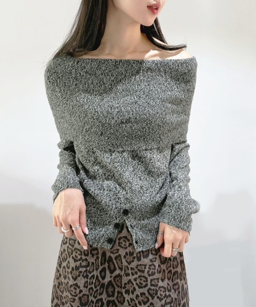 Jewelobe(ジュエローブ)の「ワイドオフショルミックス編みニットトップス(ニット/セーター・レディース・ブラウン/グレー・FREE)」の16枚目の写真