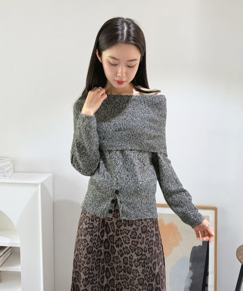 Jewelobe(ジュエローブ)の「ワイドオフショルミックス編みニットトップス(ニット/セーター・レディース・ブラウン/グレー・FREE)」の17枚目の写真