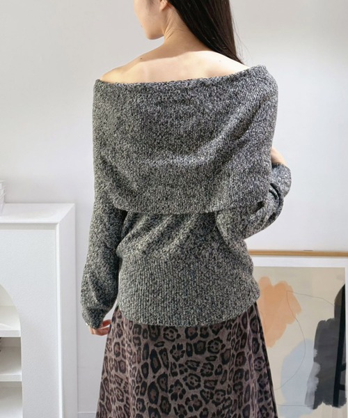 Jewelobe(ジュエローブ)の「ワイドオフショルミックス編みニットトップス(ニット/セーター・レディース・ブラウン/グレー・FREE)」の18枚目の写真