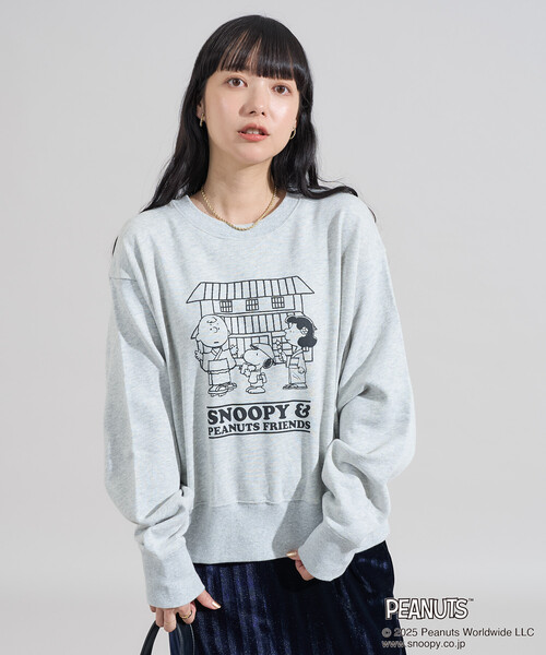 PEANUTS グレー　スウェット セール】PEANUTS Travel with Friends スウェット/ピーナッツ プリント