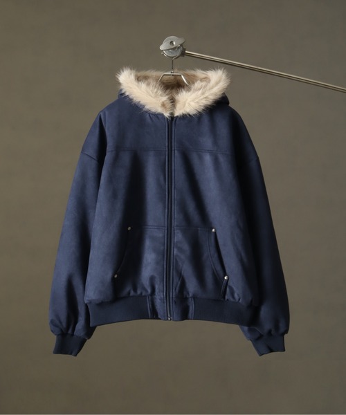 セール】フェイクスウェード×中綿キルティング N-2Bジップアップフード