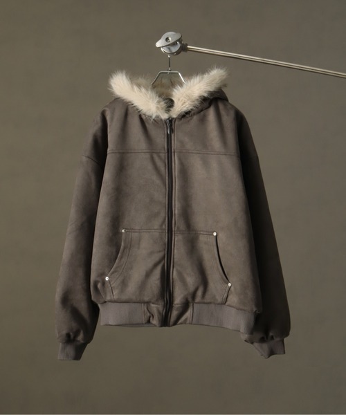 セール】フェイクスウェード×中綿キルティング N-2Bジップアップフード