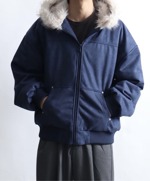 セール】フェイクスウェード×中綿キルティング N-2Bジップアップフード