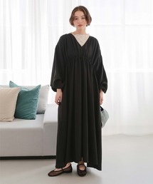 Vネックカフタンワンピース