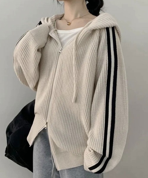 SallyLunn（サリーラン）の「ジップアップラインニットフーディー（ニット/セーター・レディース・グレー/ブラウン/ホワイト・FREE）」の14枚目の写真