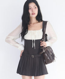ILLIGO（イリゴ）の「Preppy Ribbon Pleated Dress Charcoal（ワンピース）」
