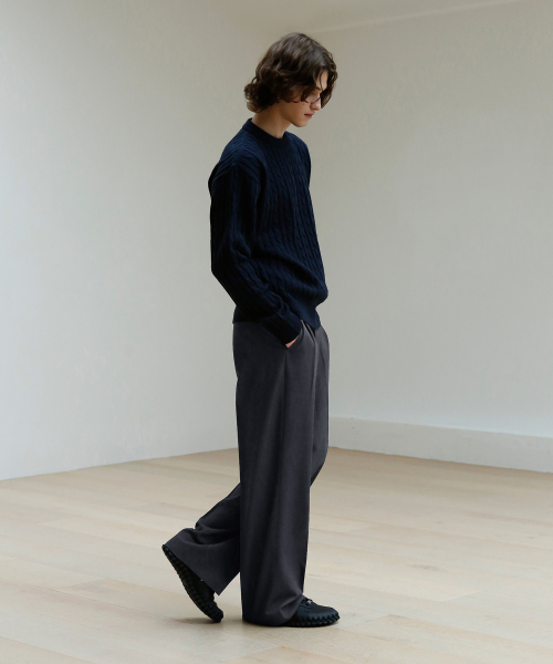 セール】ツーピンタックワイドスラックス[グレー]（スラックス