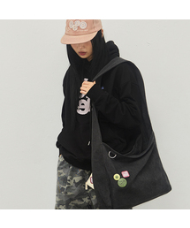 GRAVER(O[o[)[UNISEX] Cotton Canvas Badge Crossbody Bag_Black(bZW[obO)