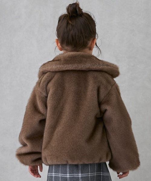 petit main（プティマイン）の「【リンク】フェイクファージャケット（ノーカラージャケット・キッズ・アイボリー/モカ・S/M/L）」の4枚目の写真