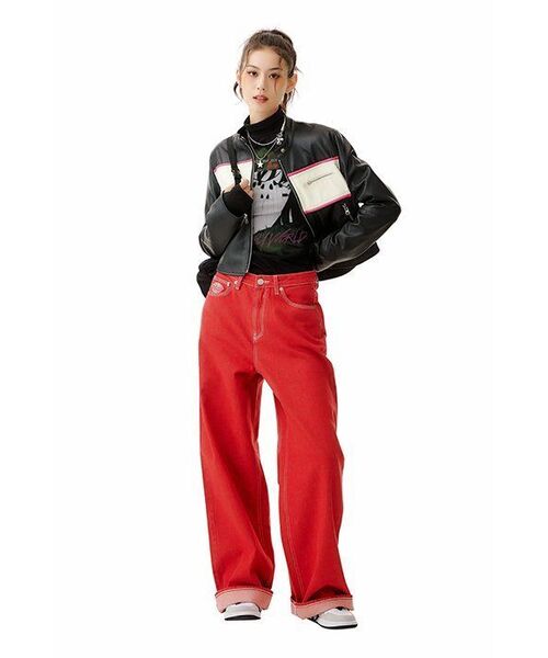 SINOON（シヌーン）の「FAUX LEATHER SLIM BIKER JACKET（ライダースジャケット・レディース・ブラック・FREE）」の5枚目の写真