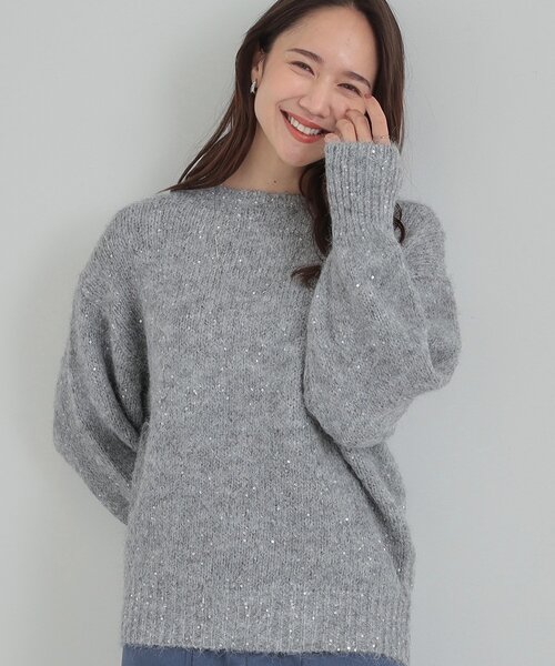 ブルネロクチネリ ★スパンコール付きニットトップスSグレー参考２０万円 ★美品 セール】【洗濯機可/S-LL】上品にキラリと華やぐ スパンコールニット