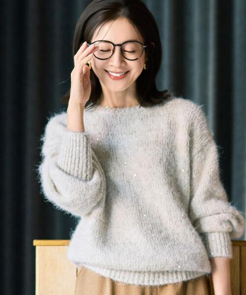 セール】【洗濯機可/S-LL】上品にキラリと華やぐ スパンコールニット