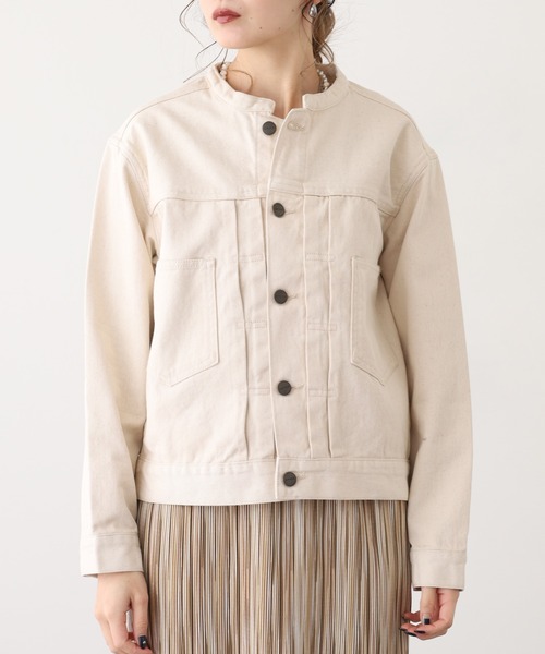 OMNES(オムネス)の「ノーカラーデニムジャケット(デニムジャケット・レディース・アイボリー・M)」の6枚目の写真