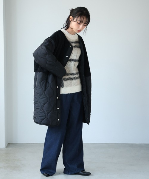 itto...(イット)の「ボア×ひょうたんキルティングコート(ノーカラーコート・レディース・モカ/ライトベージュ/ブラック・L/M)」の11枚目の写真