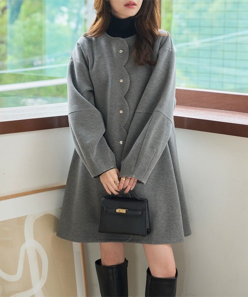 セール】ダイバー素材スカラップコート（ノーカラーコート）｜KOBE