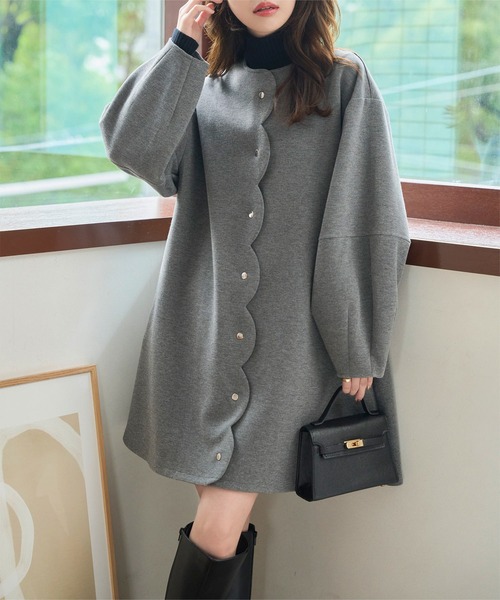 KOBE LETTUCE（コウベレタス）の「ダイバー素材スカラップコート（ノーカラーコート・レディース・ブラック/チャコール/モカ/アイボリー系・M）」の10枚目の写真