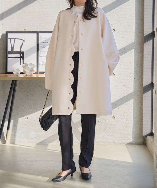 KOBE LETTUCE（コウベレタス）の「ダイバー素材スカラップコート（ノーカラーコート・レディース・ブラック/チャコール/モカ/アイボリー系・M）」の19枚目の写真